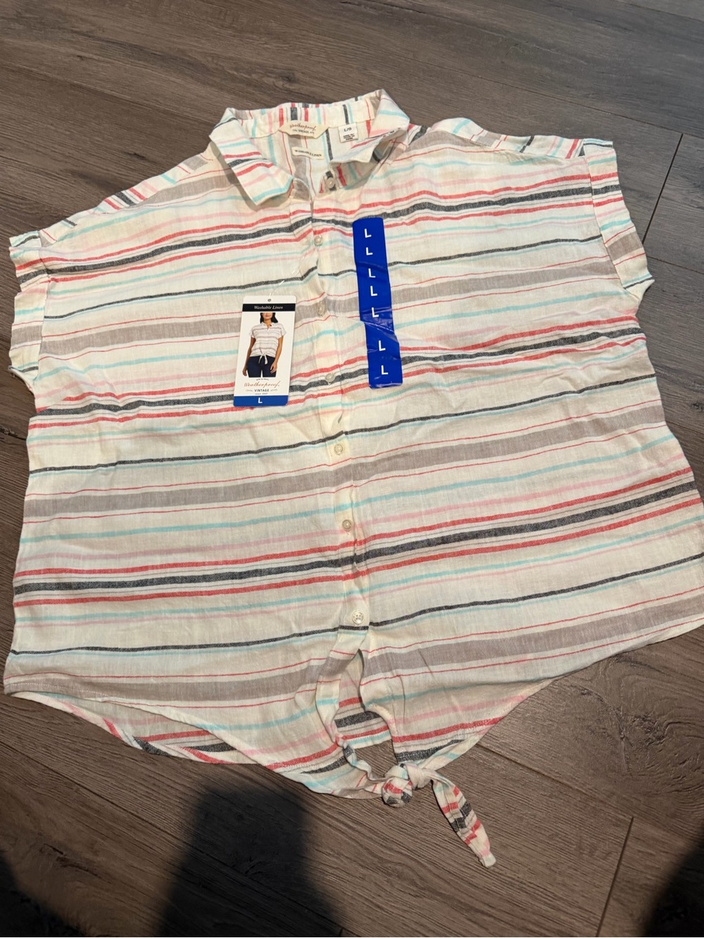 Womens Weatherproof Vintage Button Up Tiè Front Linen Top Size L